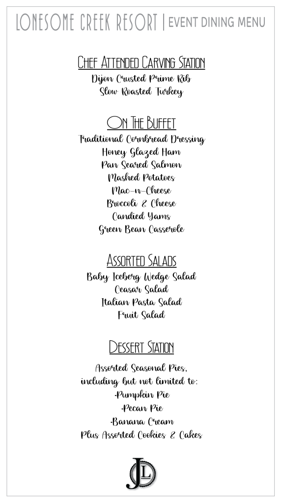 2026 JLBAR Event Menu - Annual Thanksgiving Feast 